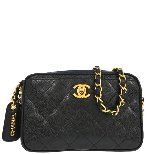 Chanel 1994-1996 Black Caviar Skin Camera Bag Mini
