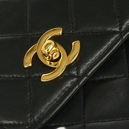 Chanel 1989-1991 Black Lambskin Double Turnlock 2way Shoulder Handbag