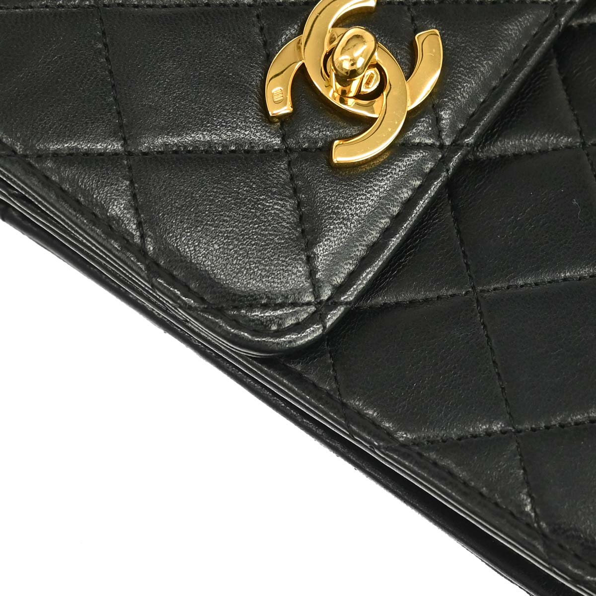 Chanel 1989-1991 Black Lambskin Double Turnlock 2way Shoulder Handbag