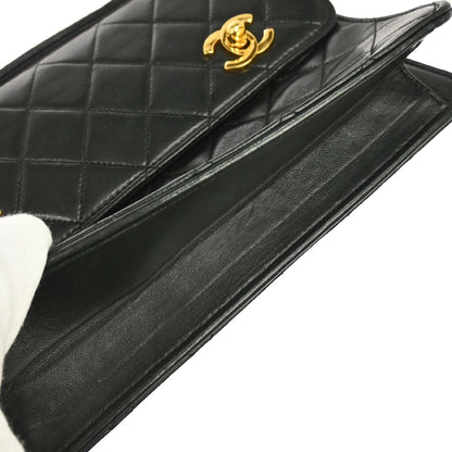 Chanel 1989-1991 Black Lambskin Double Turnlock 2way Shoulder Handbag