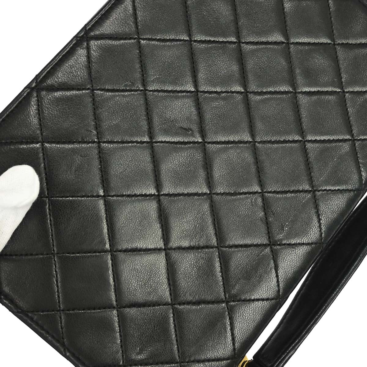 Chanel 1989-1991 Black Lambskin Double Turnlock 2way Shoulder Handbag