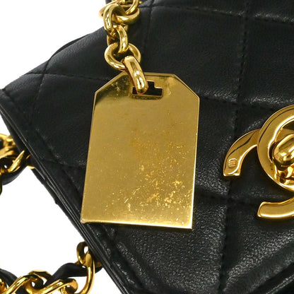 Chanel 1989-1991 Black Lambskin Double Turnlock 2way Shoulder Handbag