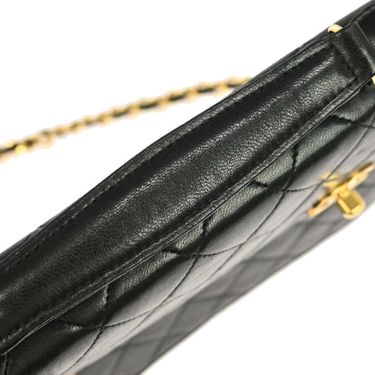 Chanel 1989-1991 Black Lambskin Double Turnlock 2way Shoulder Handbag
