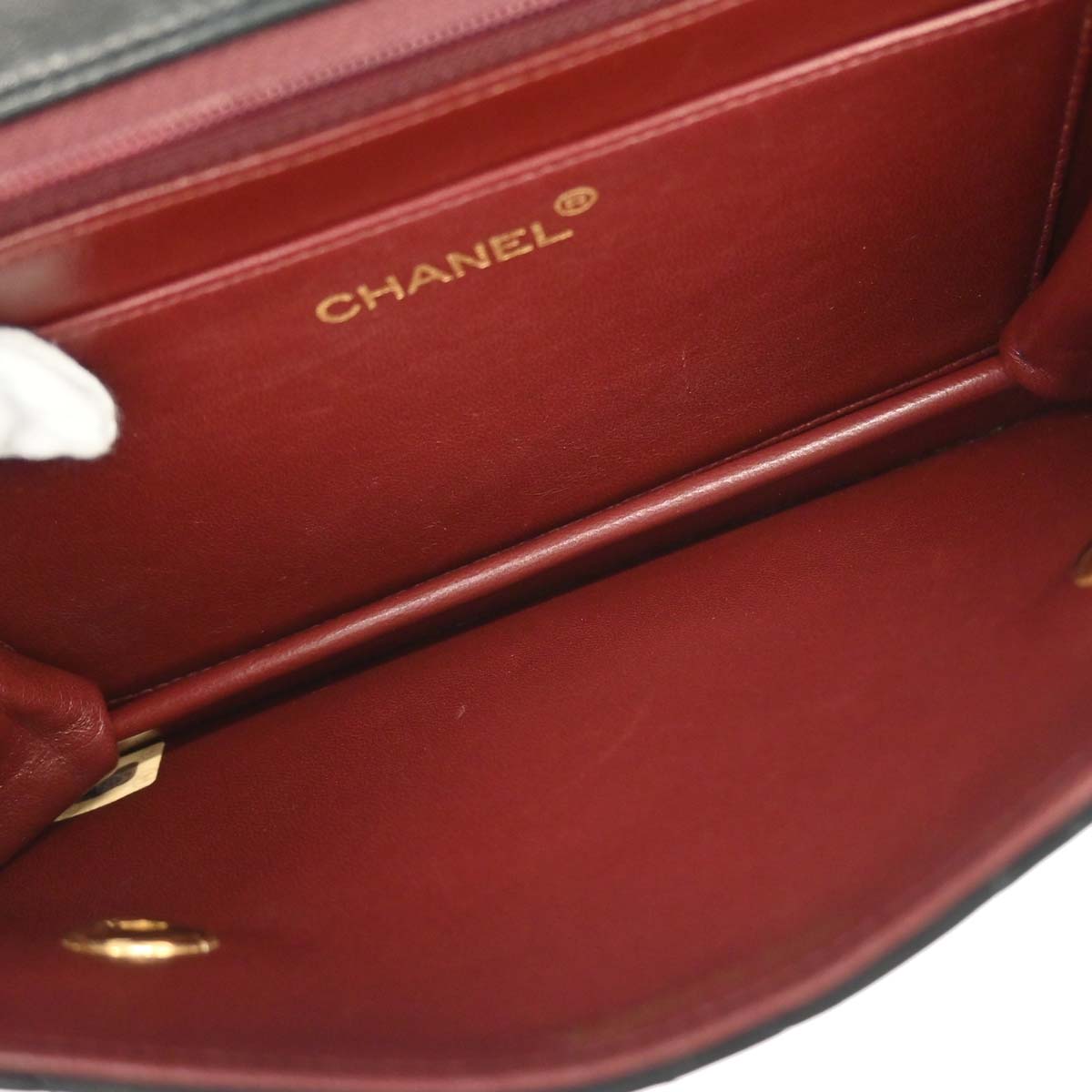 Chanel 1989-1991 Black Lambskin Double Turnlock 2way Shoulder Handbag
