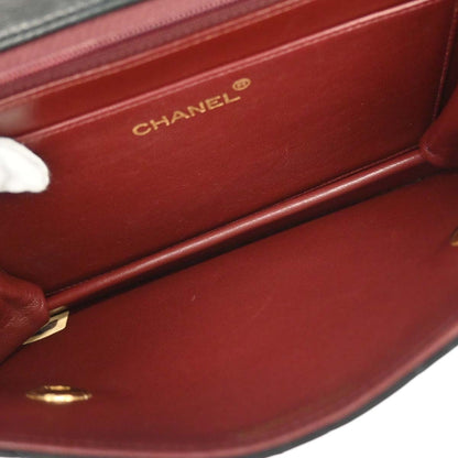 Chanel 1989-1991 Black Lambskin Double Turnlock 2way Shoulder Handbag