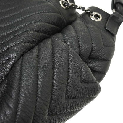 Chanel 2017 Black Deerskin Urban Spirit Chevron Drawstring Bucket Tote Handbag