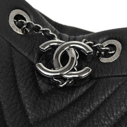 Chanel 2017 Black Deerskin Urban Spirit Chevron Drawstring Bucket Tote Handbag