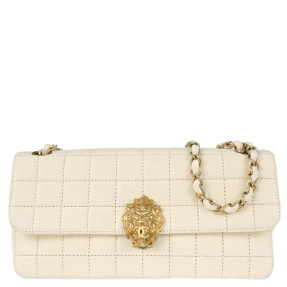 Chanel 2005-2006 White Lambskin Lion East West Choco Bar Shoulder Bag