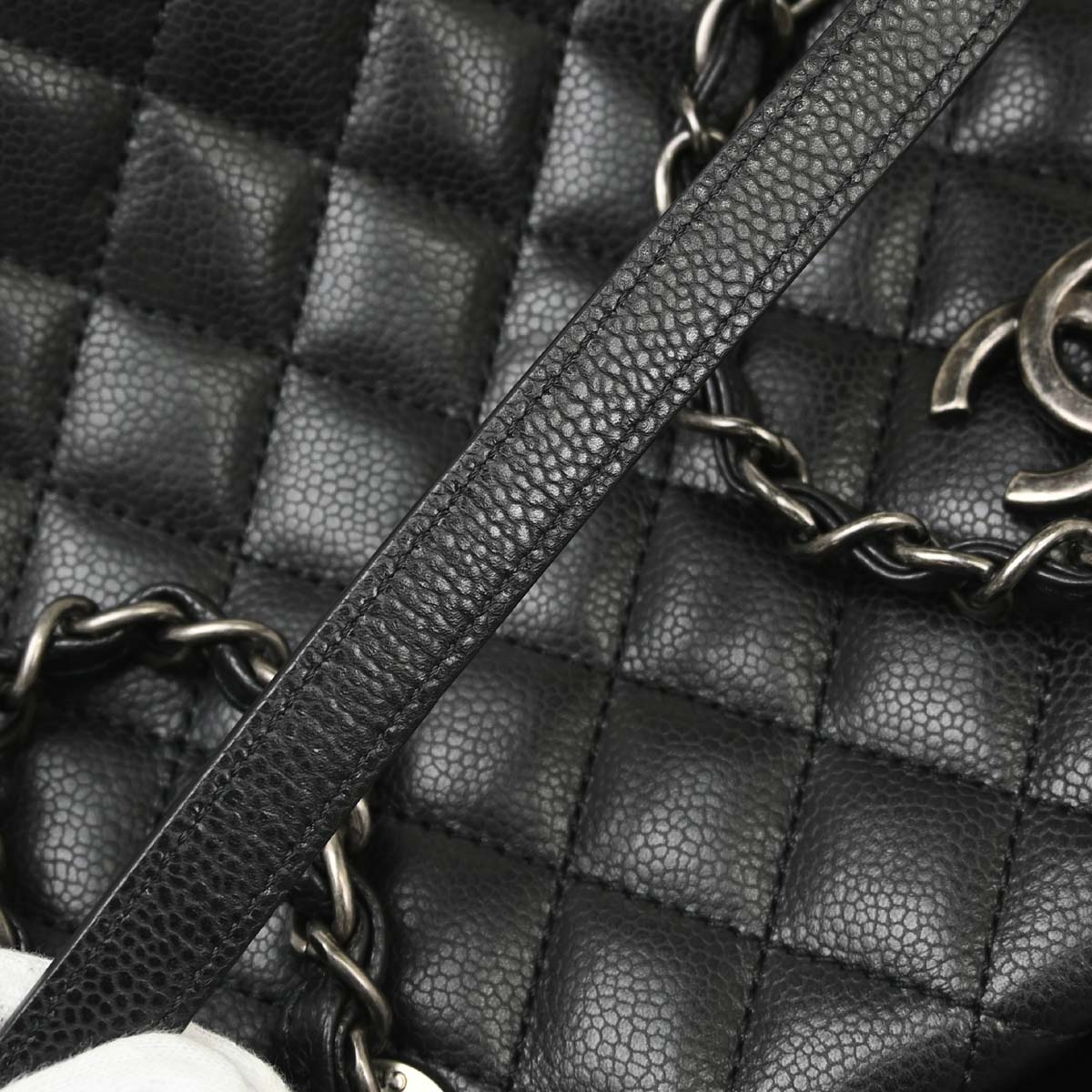 Chanel 2015-2016 Black Caviar Skin Tote Chain Handbag