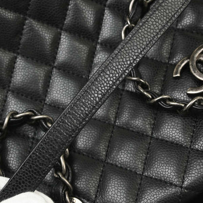 Chanel 2015-2016 Black Caviar Skin Tote Chain Handbag