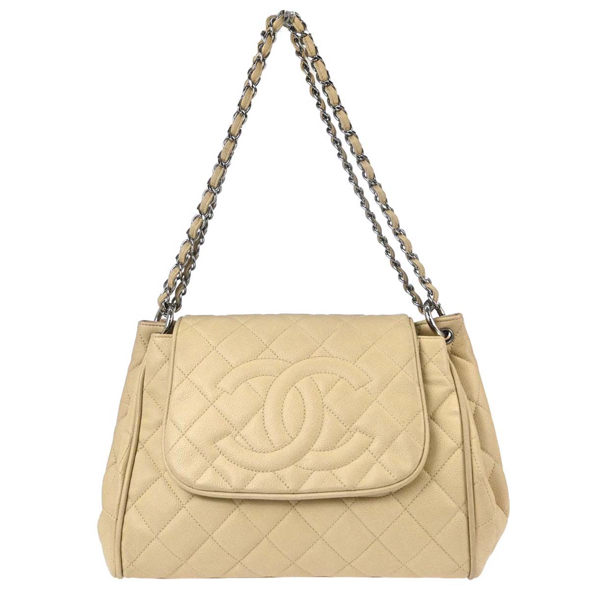 Chanel Beige Caviar Skin Accordion Flap Shoulder Bag