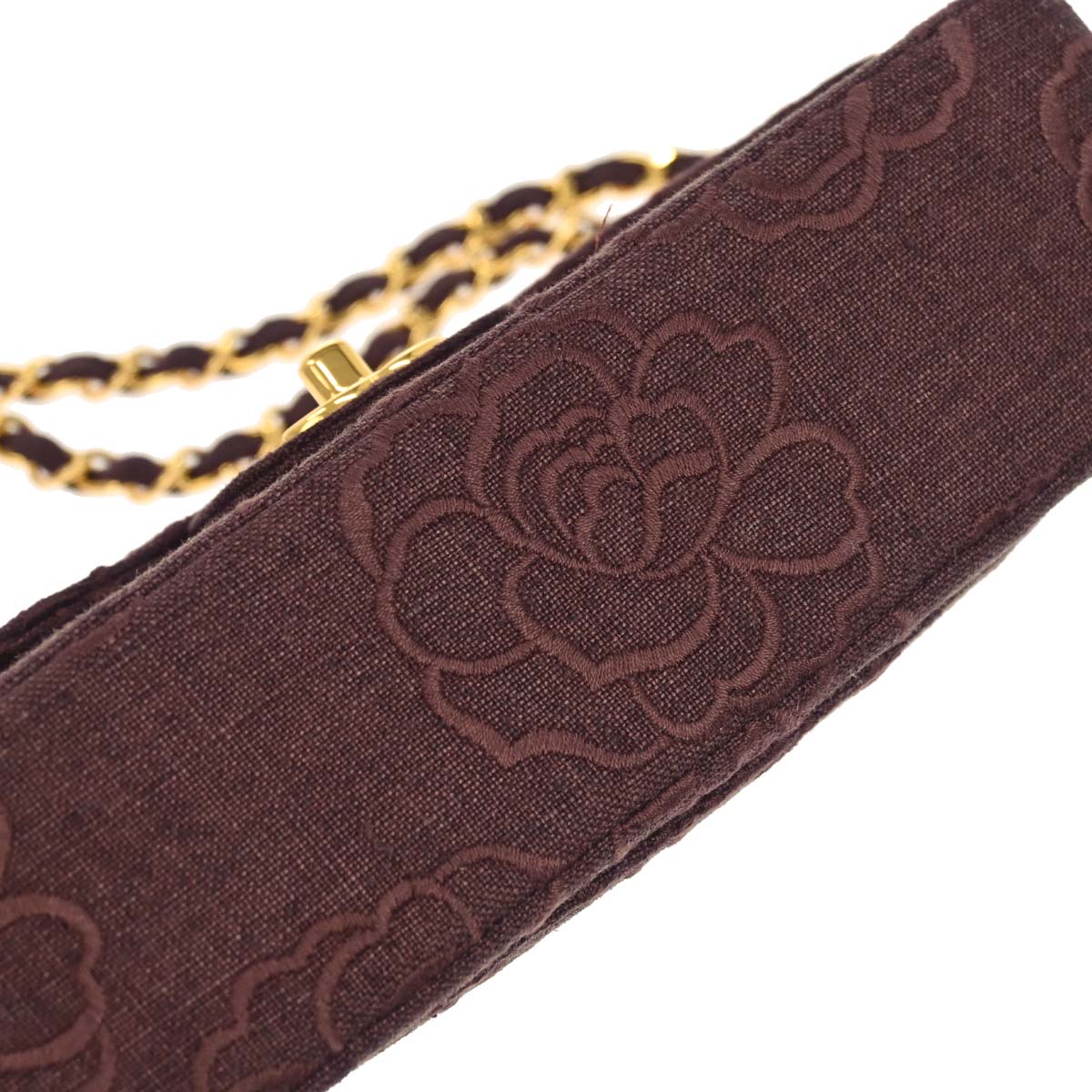 Chanel 1997-1999 Brown Canvas Camellia Small Classic Double Flap Shoulder Bag