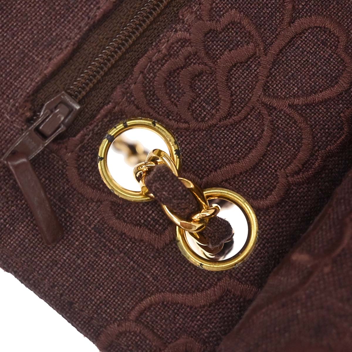 Chanel 1997-1999 Brown Canvas Camellia Small Classic Double Flap Shoulder Bag