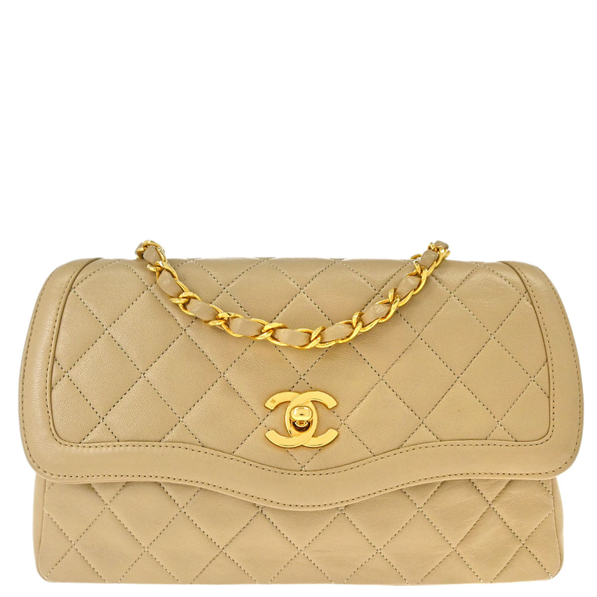 Chanel 1989-1991 Beige Lambskin Shoulder Bag