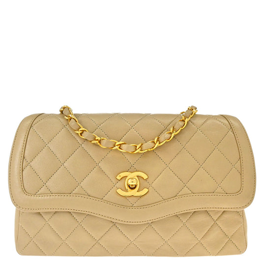 Chanel 1989-1991 Beige Lambskin Shoulder Bag