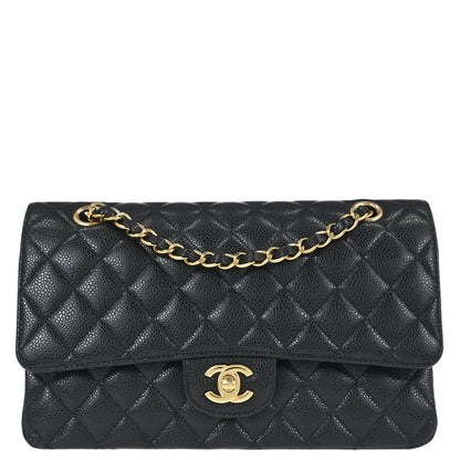 Chanel 2016-2017 Black Caviar Skin Medium Classic Double Flap Shoulder Bag