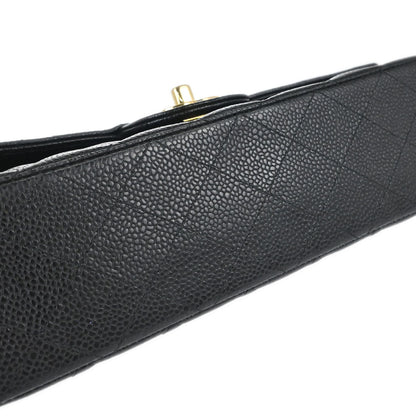 Chanel 2016-2017 Black Caviar Skin Medium Classic Double Flap Shoulder Bag