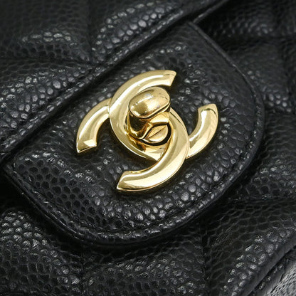 Chanel 2016-2017 Black Caviar Skin Medium Classic Double Flap Shoulder Bag