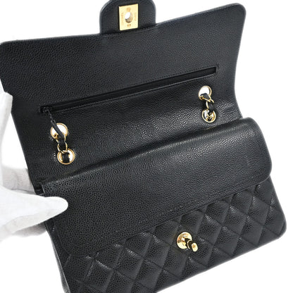 Chanel 2016-2017 Black Caviar Skin Medium Classic Double Flap Shoulder Bag