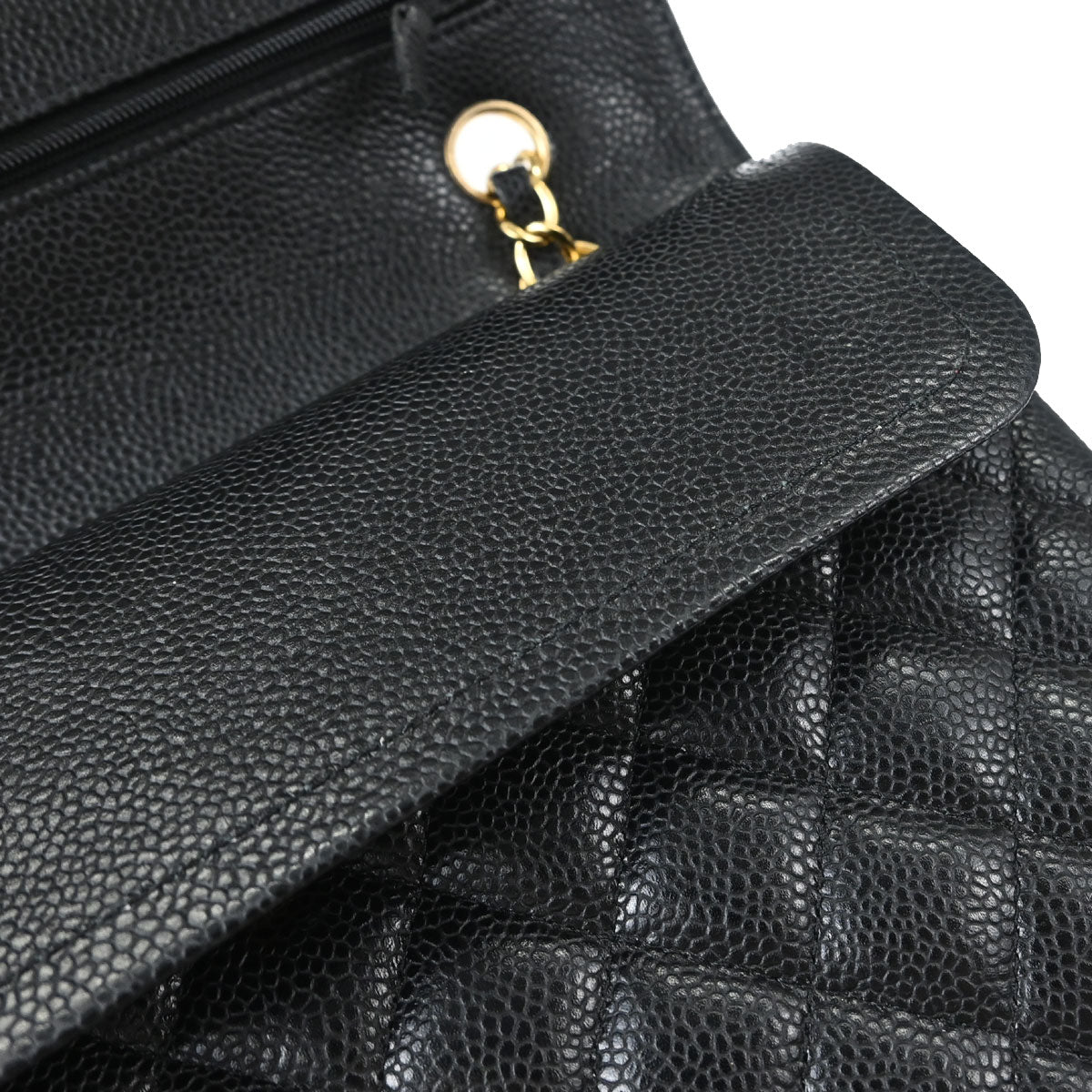 Chanel 2016-2017 Black Caviar Skin Medium Classic Double Flap Shoulder Bag