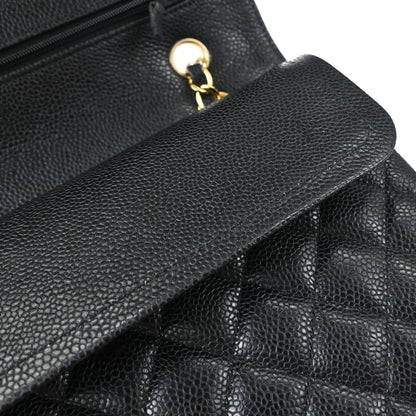 Chanel 2016-2017 Black Caviar Skin Medium Classic Double Flap Shoulder Bag