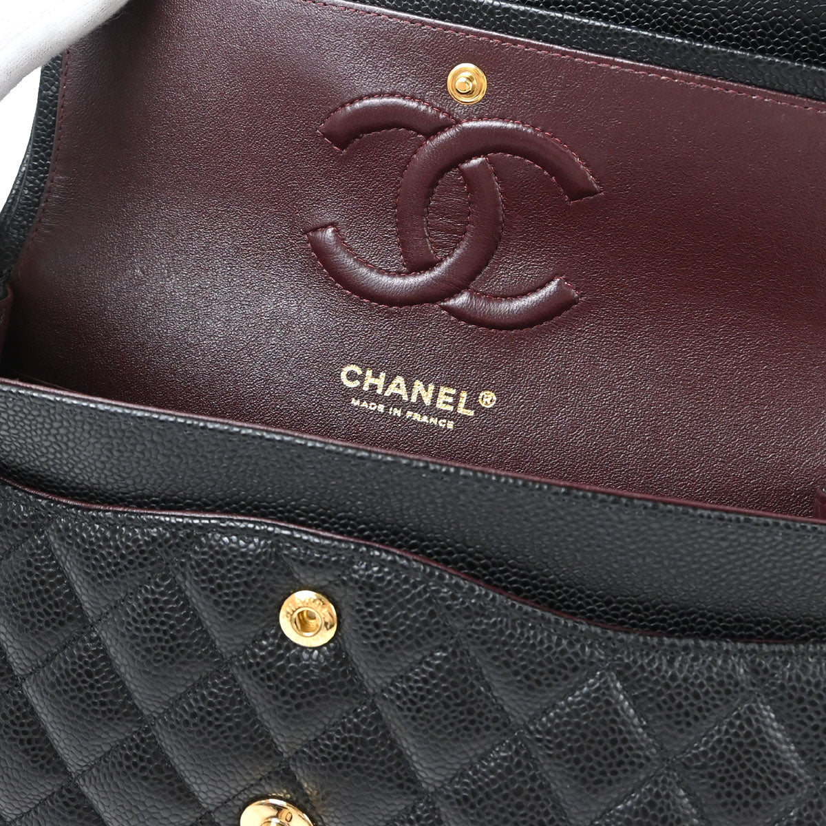 Chanel 2016-2017 Black Caviar Skin Medium Classic Double Flap Shoulder Bag