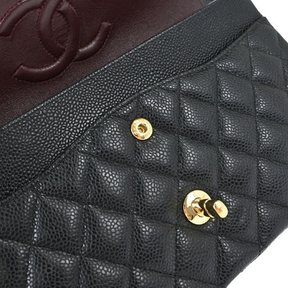 Chanel 2016-2017 Black Caviar Skin Medium Classic Double Flap Shoulder Bag