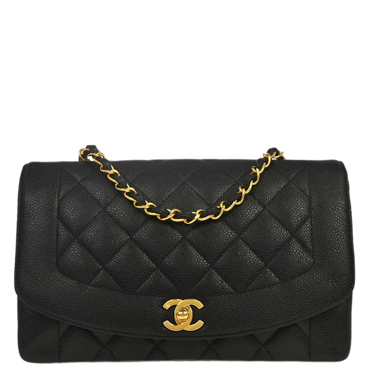 Chanel 1991-1994 Black Caviar Skin Medium Diana Shoulder Bag
