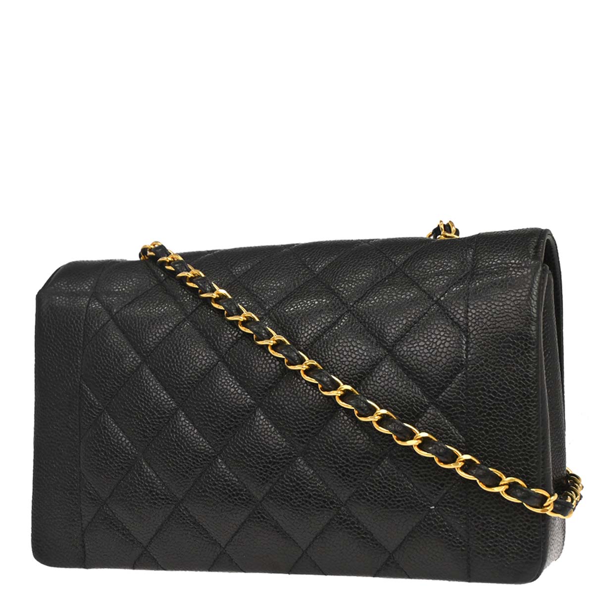 Chanel 1991-1994 Black Caviar Skin Medium Diana Shoulder Bag