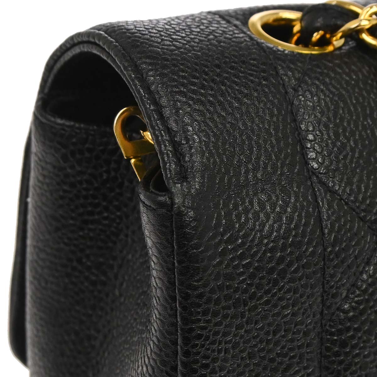 Chanel 1991-1994 Black Caviar Skin Medium Diana Shoulder Bag