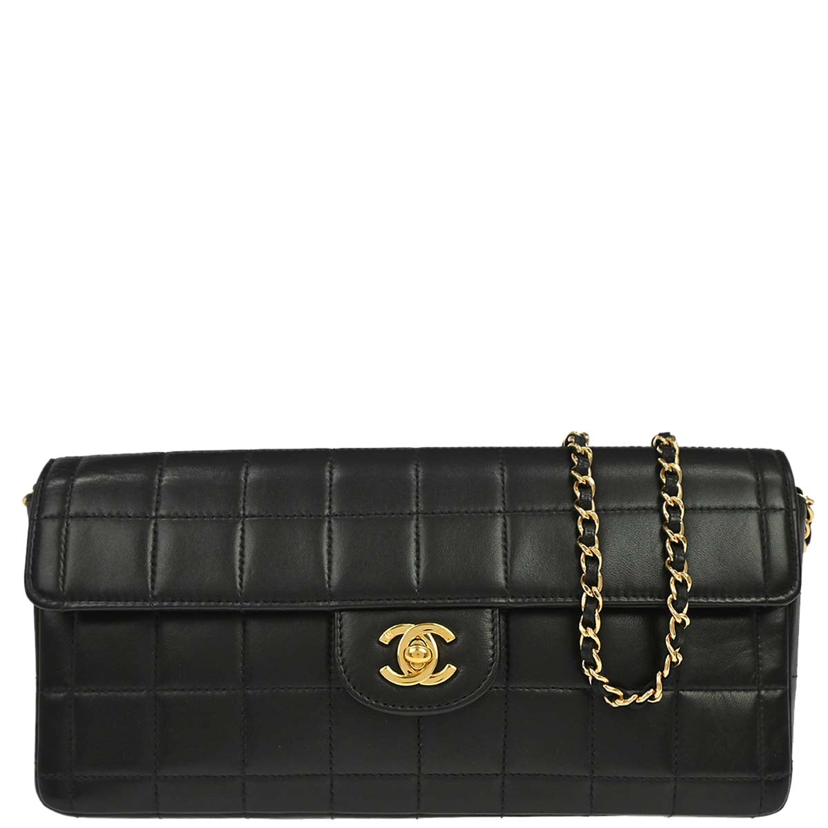 Chanel 2003-2004 Black Lambskin Choco Bar East West Shoulder Bag