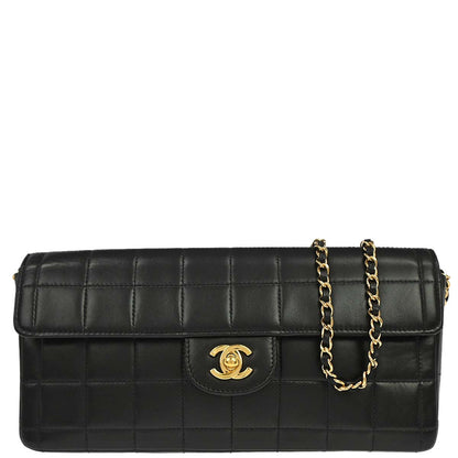 Chanel 2003-2004 Black Lambskin Choco Bar East West Shoulder Bag