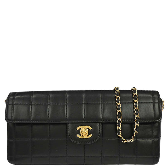 Chanel 2003-2004 Black Lambskin Choco Bar East West Shoulder Bag