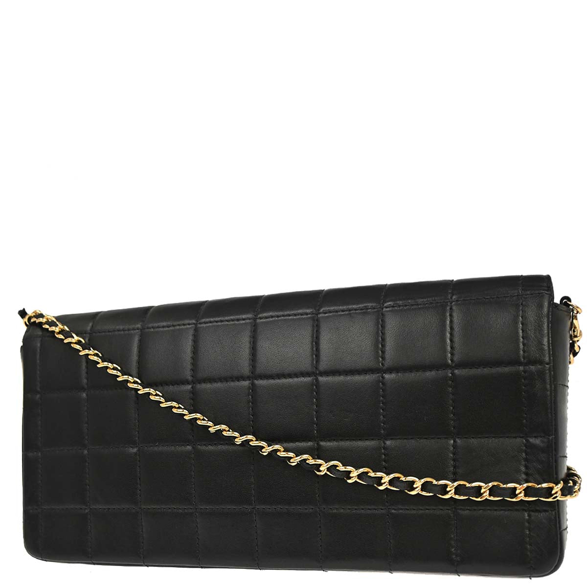 Chanel 2003-2004 Black Lambskin Choco Bar East West Shoulder Bag