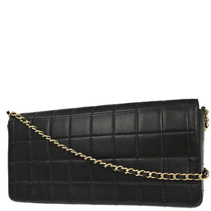Chanel 2003-2004 Black Lambskin Choco Bar East West Shoulder Bag