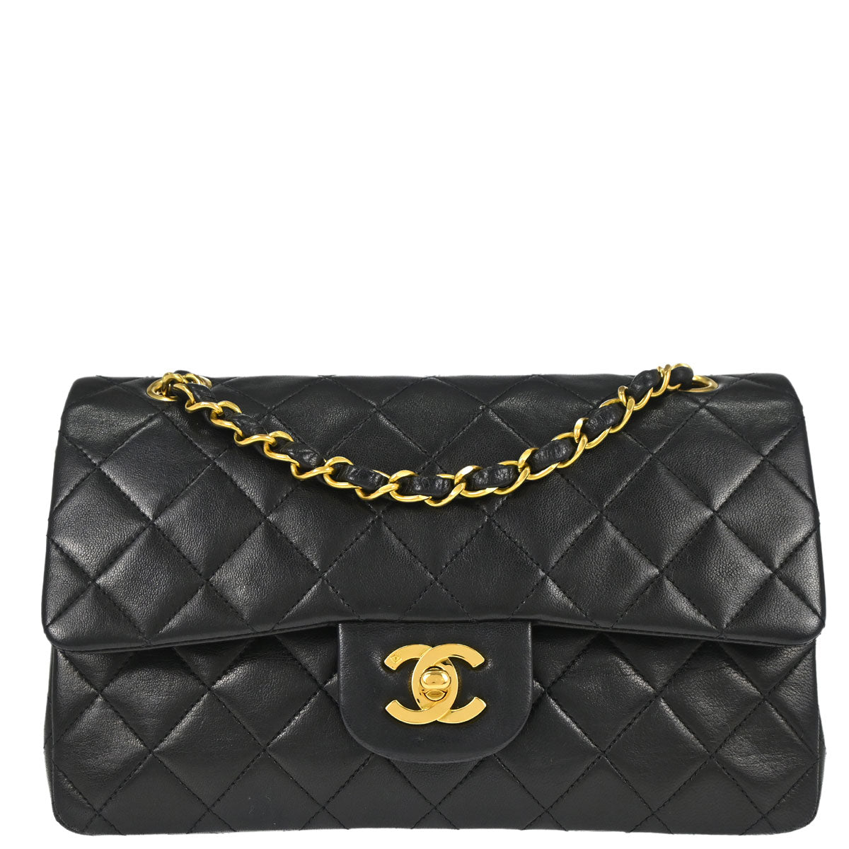 Chanel 1994-1996 Black Lambskin Small Classic Double Flap Shoulder Bag
