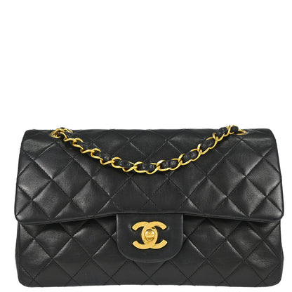 Chanel 1994-1996 Black Lambskin Small Classic Double Flap Shoulder Bag