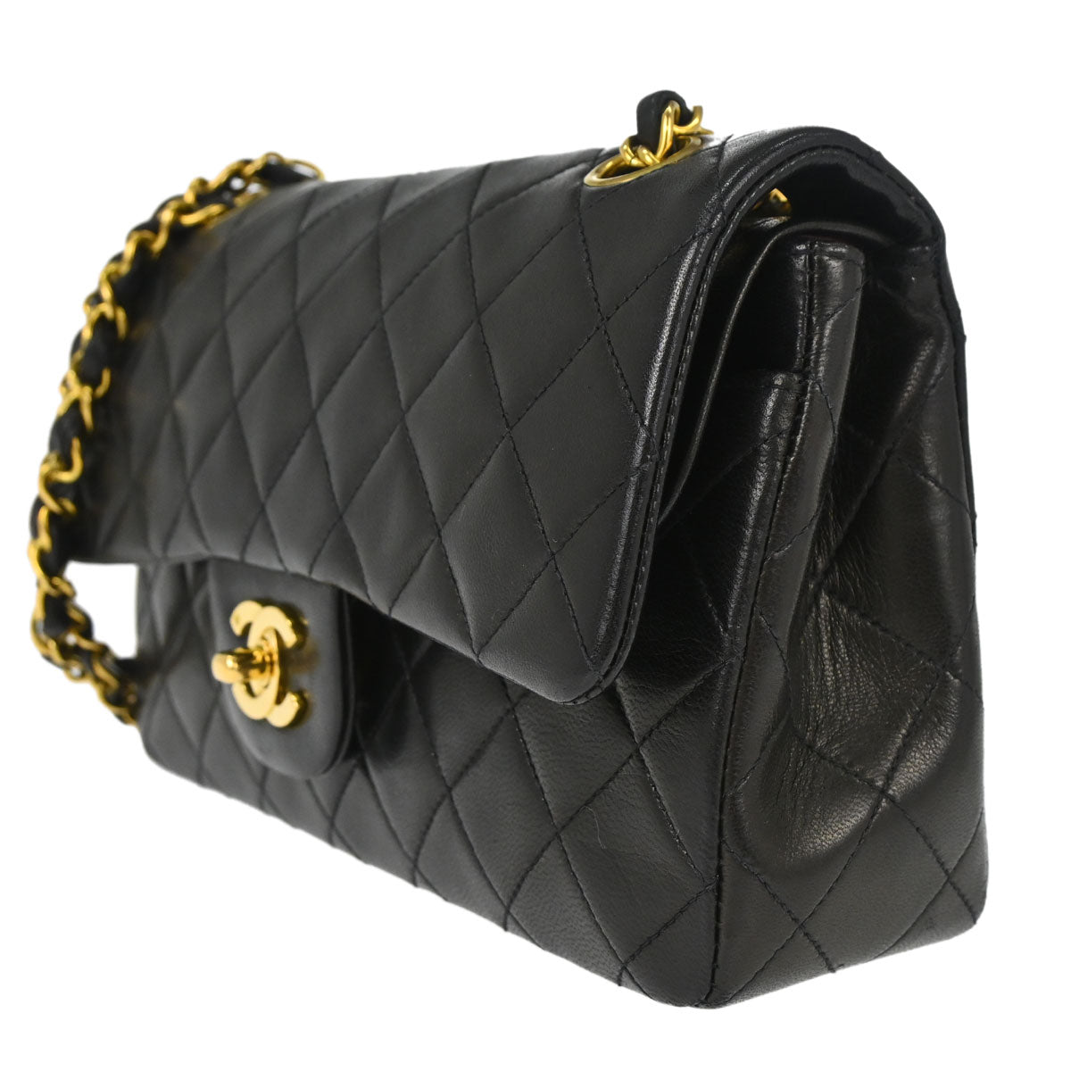 Chanel 1994-1996 Black Lambskin Small Classic Double Flap Shoulder Bag