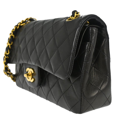 Chanel 1994-1996 Black Lambskin Small Classic Double Flap Shoulder Bag