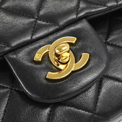 Chanel 1994-1996 Black Lambskin Small Classic Double Flap Shoulder Bag