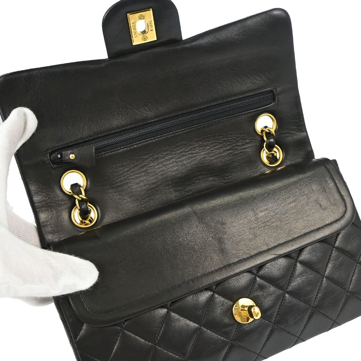 Chanel 1994-1996 Black Lambskin Small Classic Double Flap Shoulder Bag