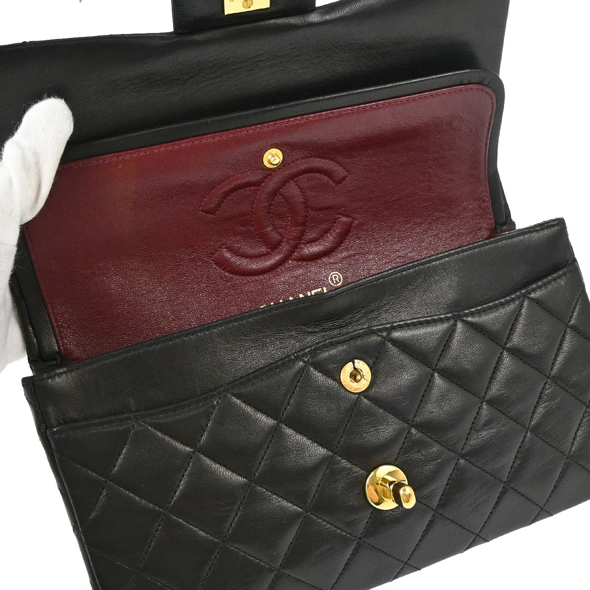 Chanel 1994-1996 Black Lambskin Small Classic Double Flap Shoulder Bag