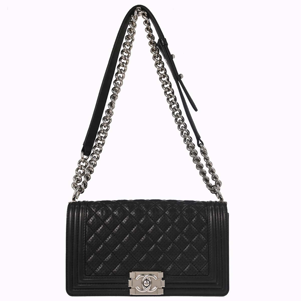 Boy Chanel 2014 Black Perforated Lambskin Medium Shoulder Bag