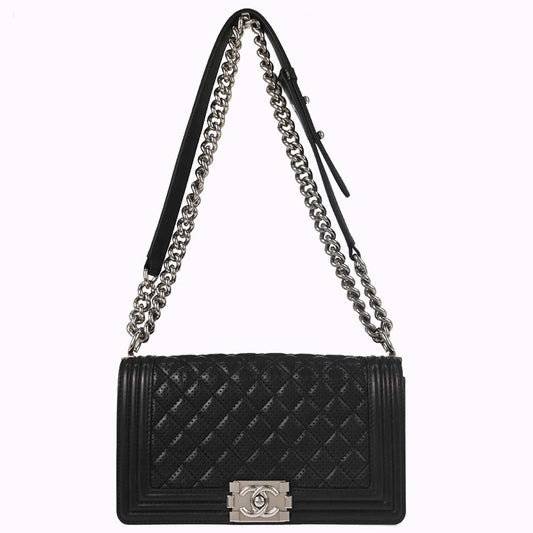 Boy Chanel 2014 Black Perforated Lambskin Medium Shoulder Bag