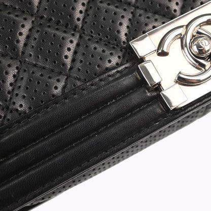 Boy Chanel 2014 Black Perforated Lambskin Medium Shoulder Bag