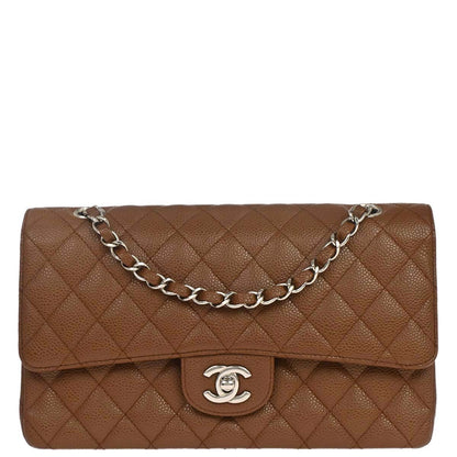Chanel 2005-2006 Brown Caviar Skin Medium Classic Double Flap Shoulder Bag