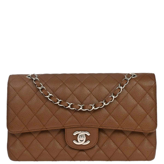 Chanel 2005-2006 Brown Caviar Skin Medium Classic Double Flap Shoulder Bag