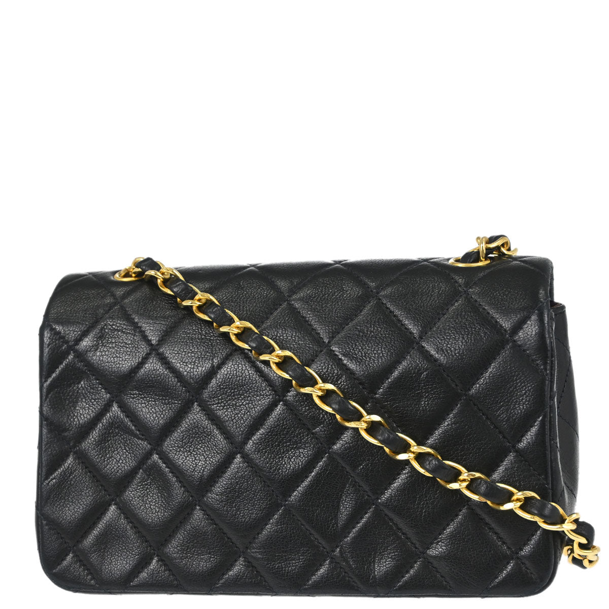 Chanel 1989-1991 Black Lambskin Turnlock Mini Full Flap Shoulder Bag