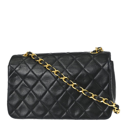 Chanel 1989-1991 Black Lambskin Turnlock Mini Full Flap Shoulder Bag