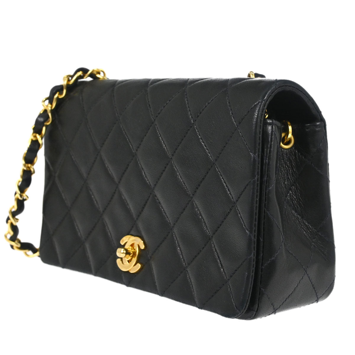 Chanel 1989-1991 Black Lambskin Turnlock Mini Full Flap Shoulder Bag